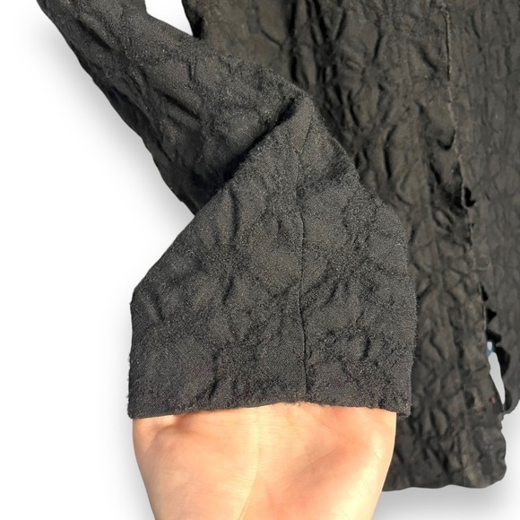 Eileen Fisher Jacket Women's  Black Wool Crinkle Texture Open Front Size-PP XS - Picture 3 of 6